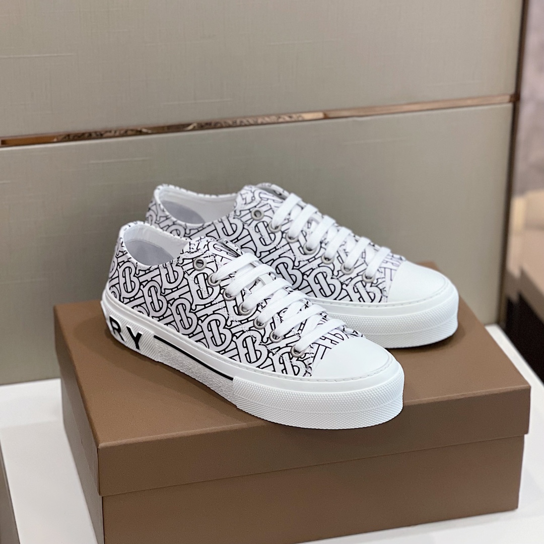 Burberry Monogram Print Cotton Sneakers - EUR FASHION