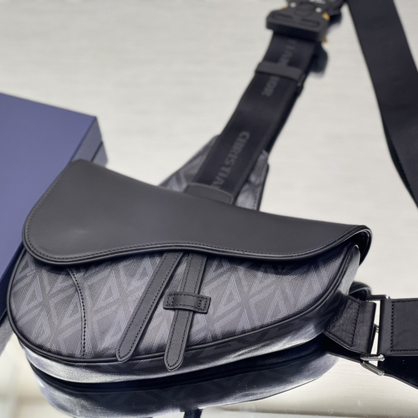 Dior Black CD Diamond Canvas And Smooth Calfskin Saddle Bag(26-19-4.5cm) 1ADPO093 - EUR FASHION