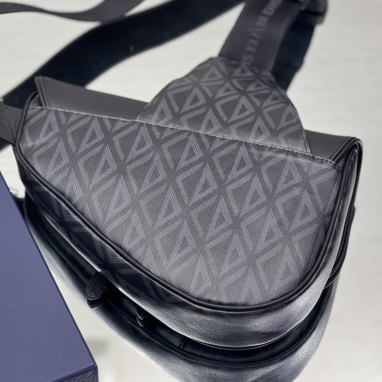 Dior Black CD Diamond Canvas And Smooth Calfskin Saddle Bag(26-19-4.5cm) 1ADPO093 - EUR FASHION