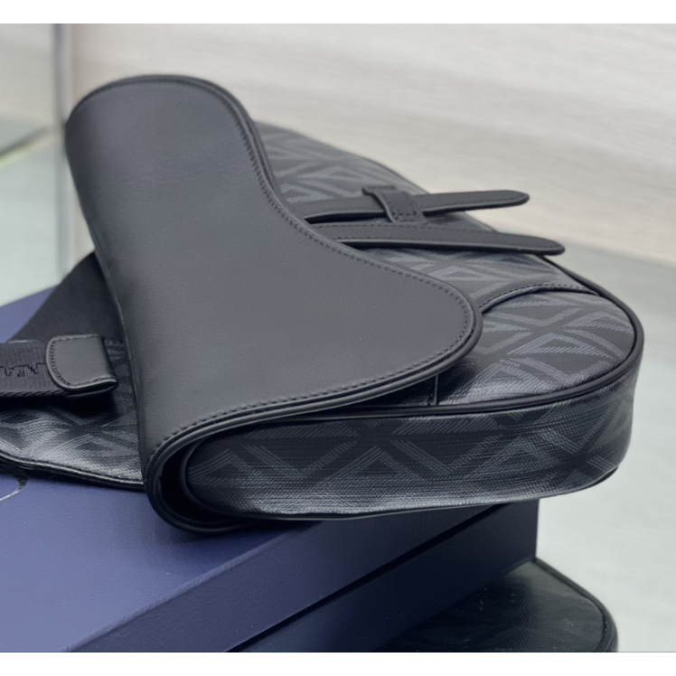 Dior Black CD Diamond Canvas And Smooth Calfskin Saddle Bag(26-19-4.5cm) 1ADPO093 - EUR FASHION