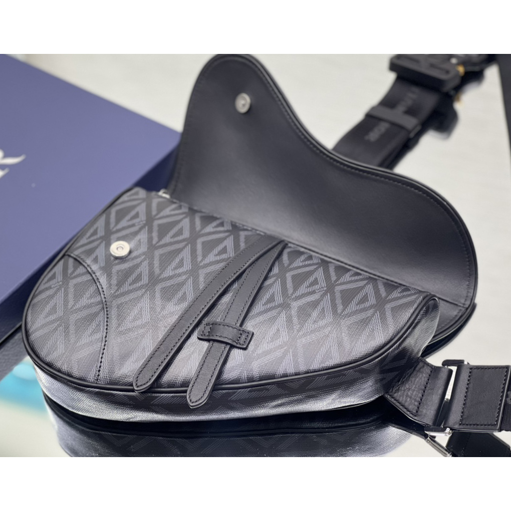 Dior Black CD Diamond Canvas And Smooth Calfskin Saddle Bag(26-19-4.5cm) 1ADPO093 - EUR FASHION