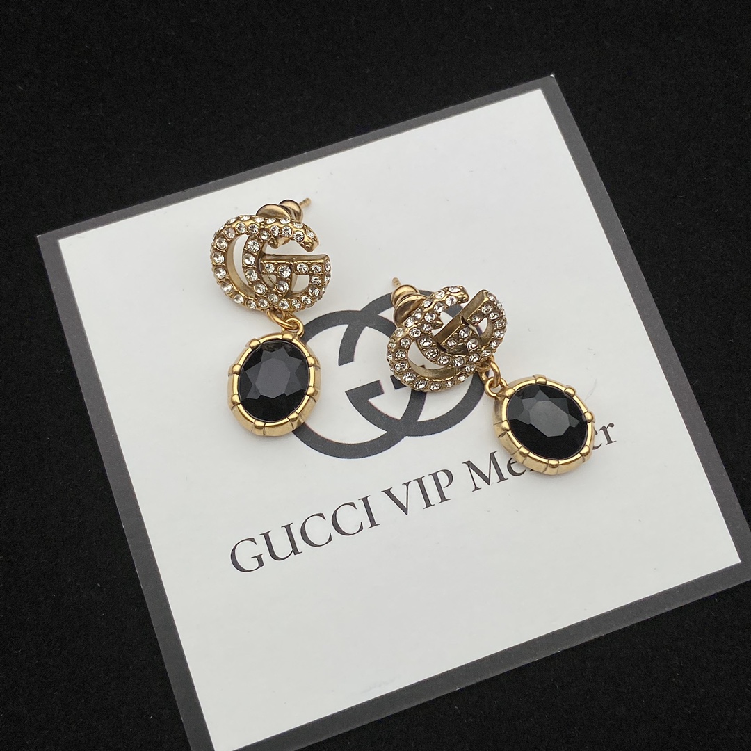 Gucci  Double G Earrings With Black Crystals - EUR FASHION