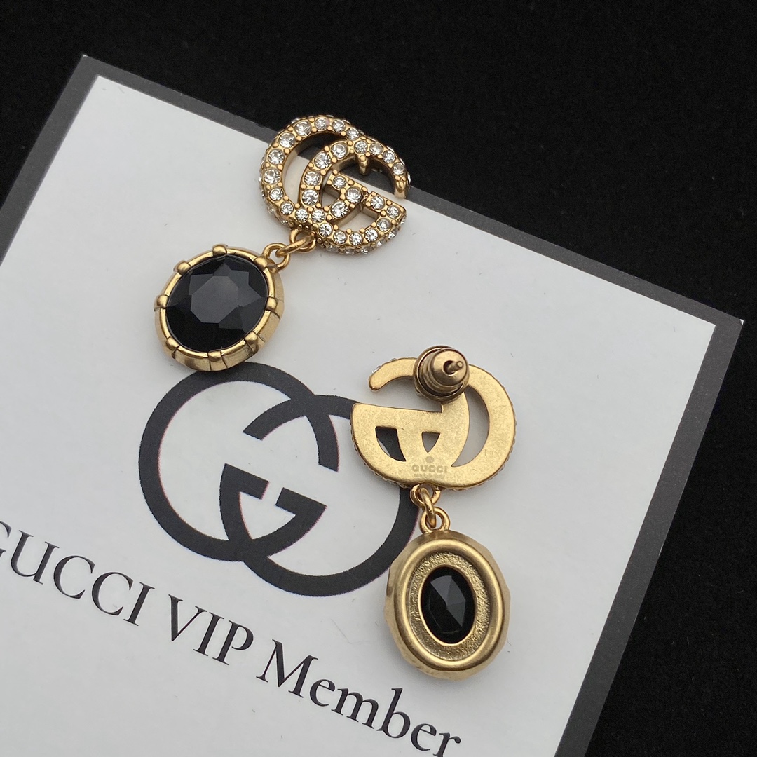 Gucci  Double G Earrings With Black Crystals - EUR FASHION
