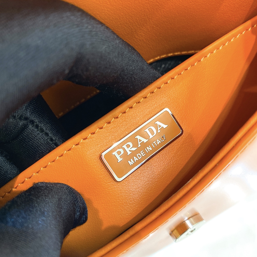 Prada Cleo Brushed Leather Shoulder Bag In Orange(24-19-6cm)   1BD303 - EUR FASHION