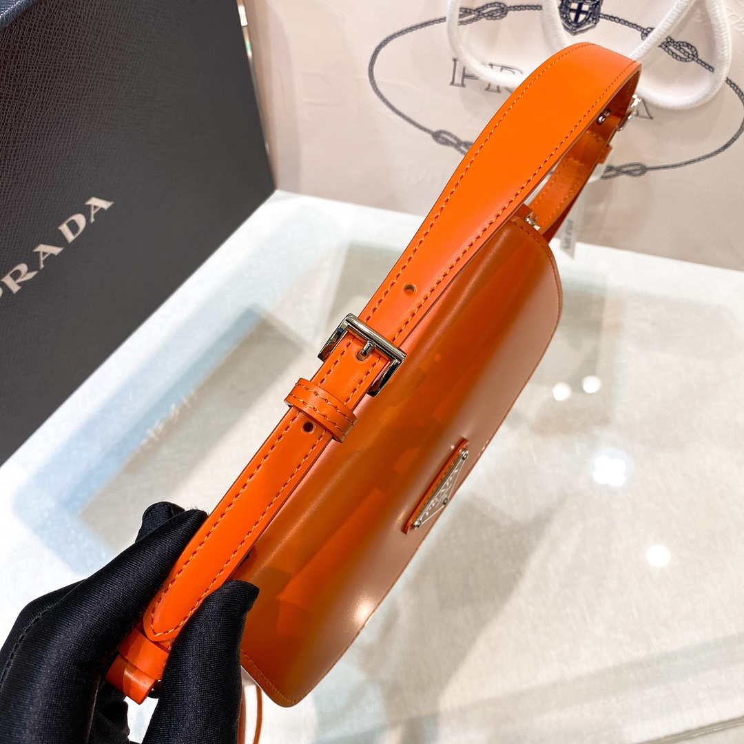 Prada Cleo Brushed Leather Shoulder Bag In Orange(24-19-6cm)   1BD303 - EUR FASHION