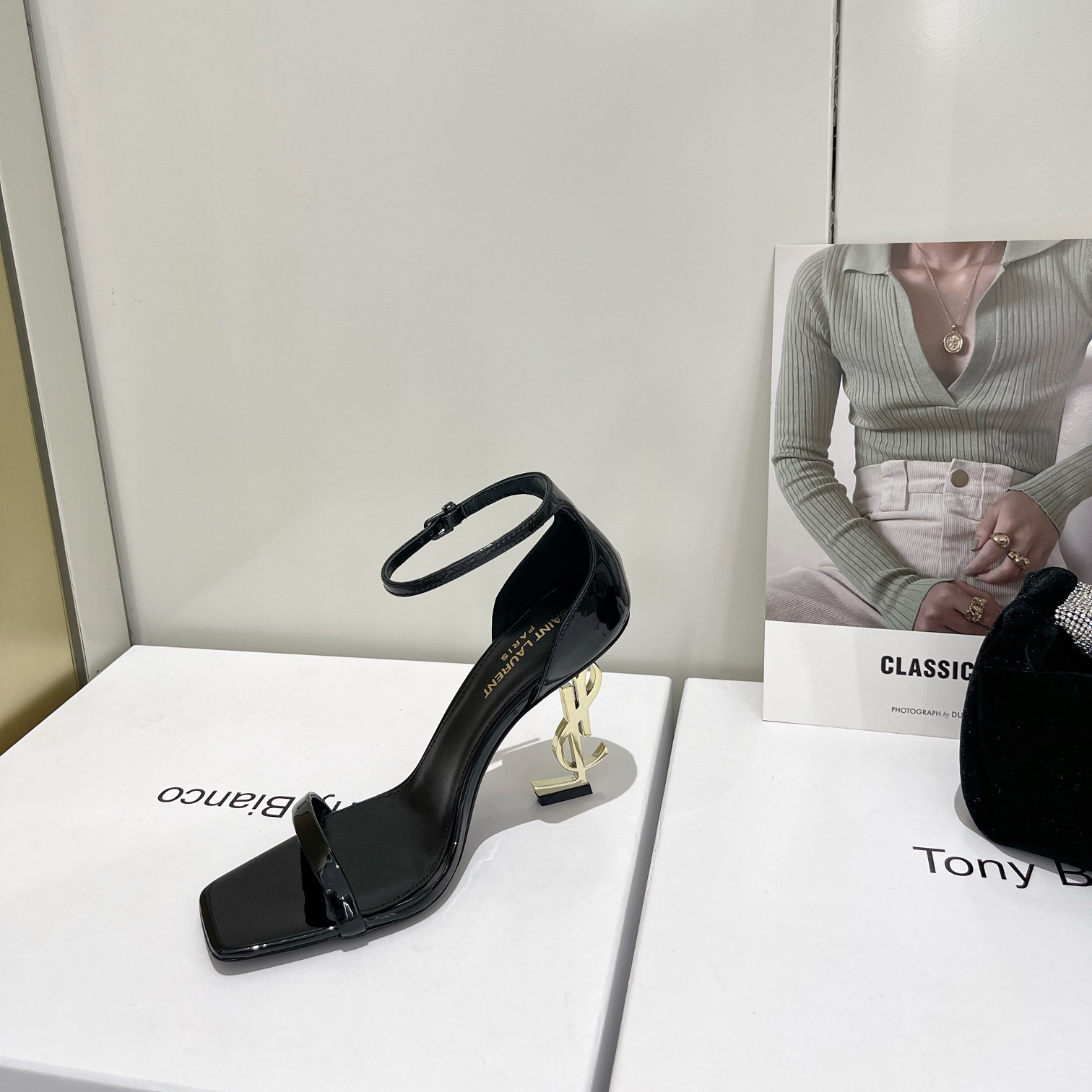Saint Laurent Opyum Sandals In Patent Leather WIth Gold-Tone Heel— Heel Higth 90mm - EUR FASHION