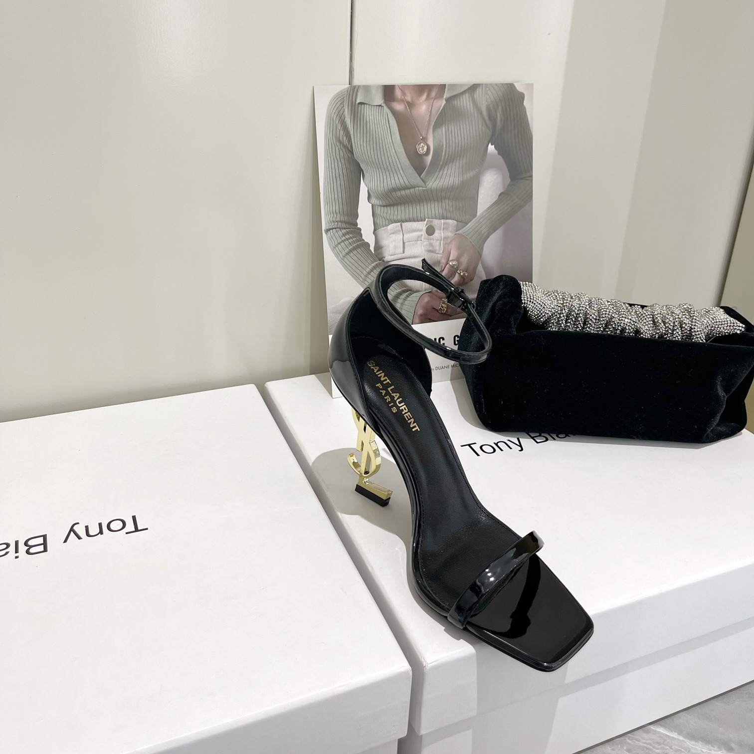 Saint Laurent Opyum Sandals In Patent Leather WIth Gold-Tone Heel— Heel Higth 90mm - EUR FASHION