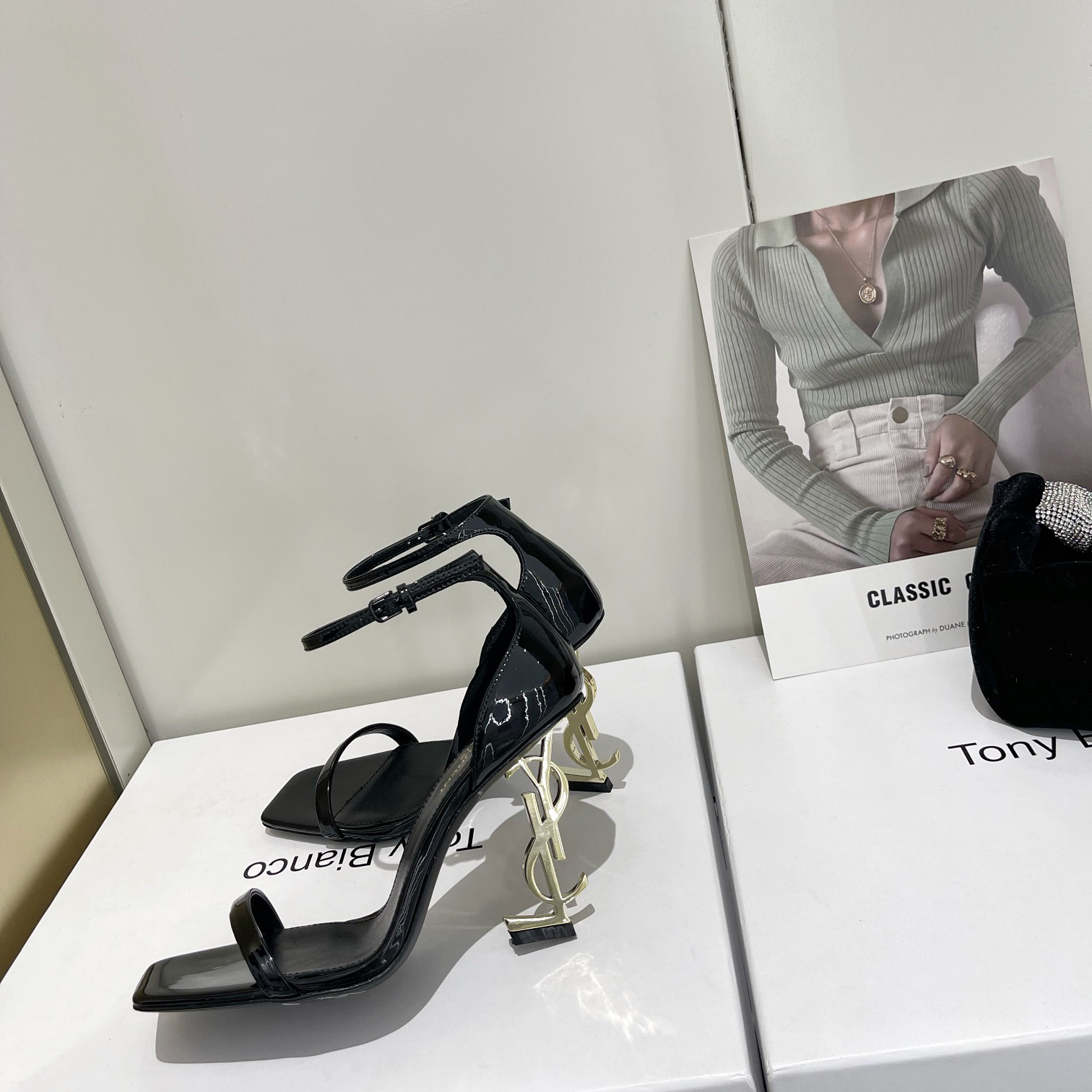 Saint Laurent Opyum Sandals In Patent Leather WIth Gold-Tone Heel— Heel Higth 90mm - EUR FASHION