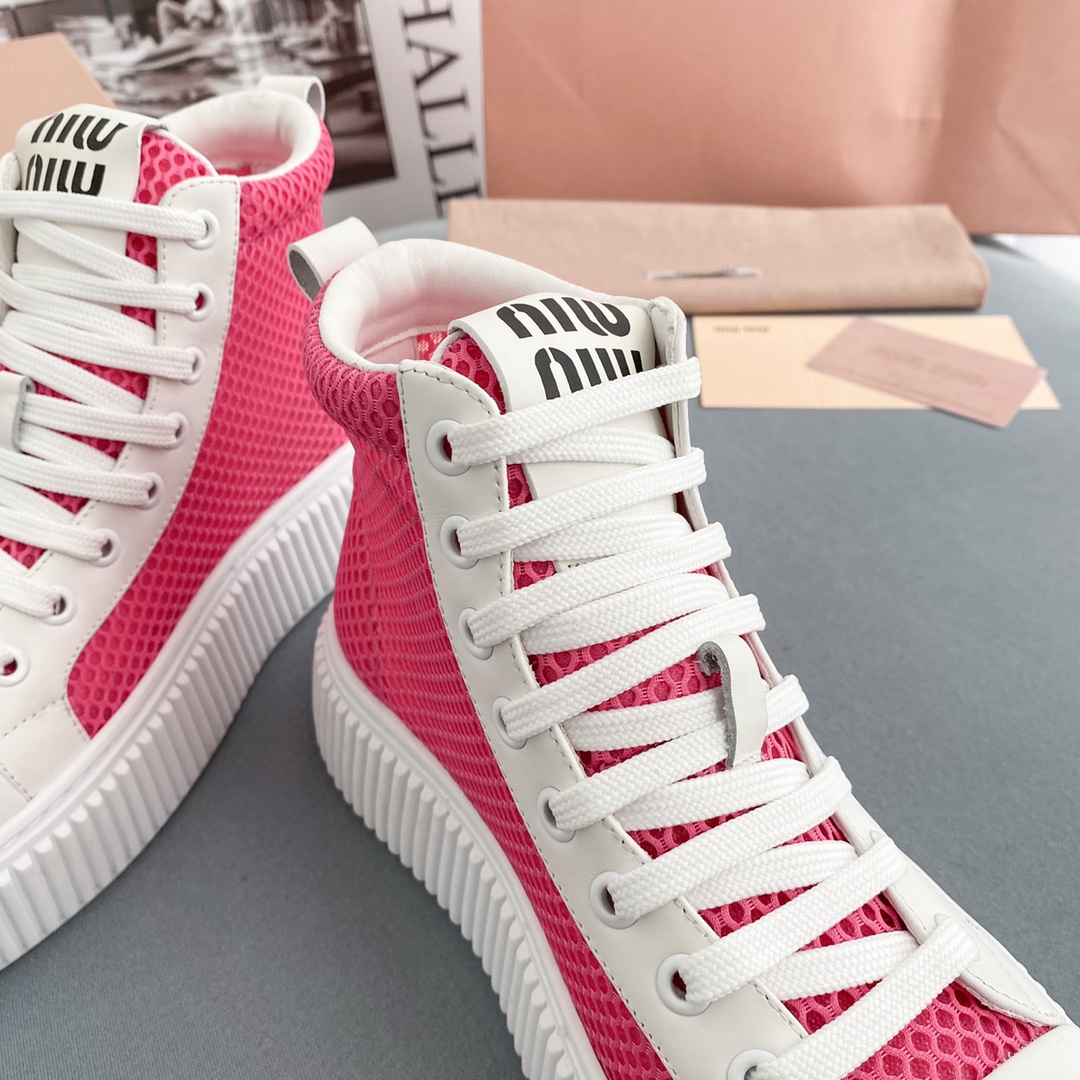 Miu Miu Mesh Flatform High-Top Sneakers - EUR FASHION