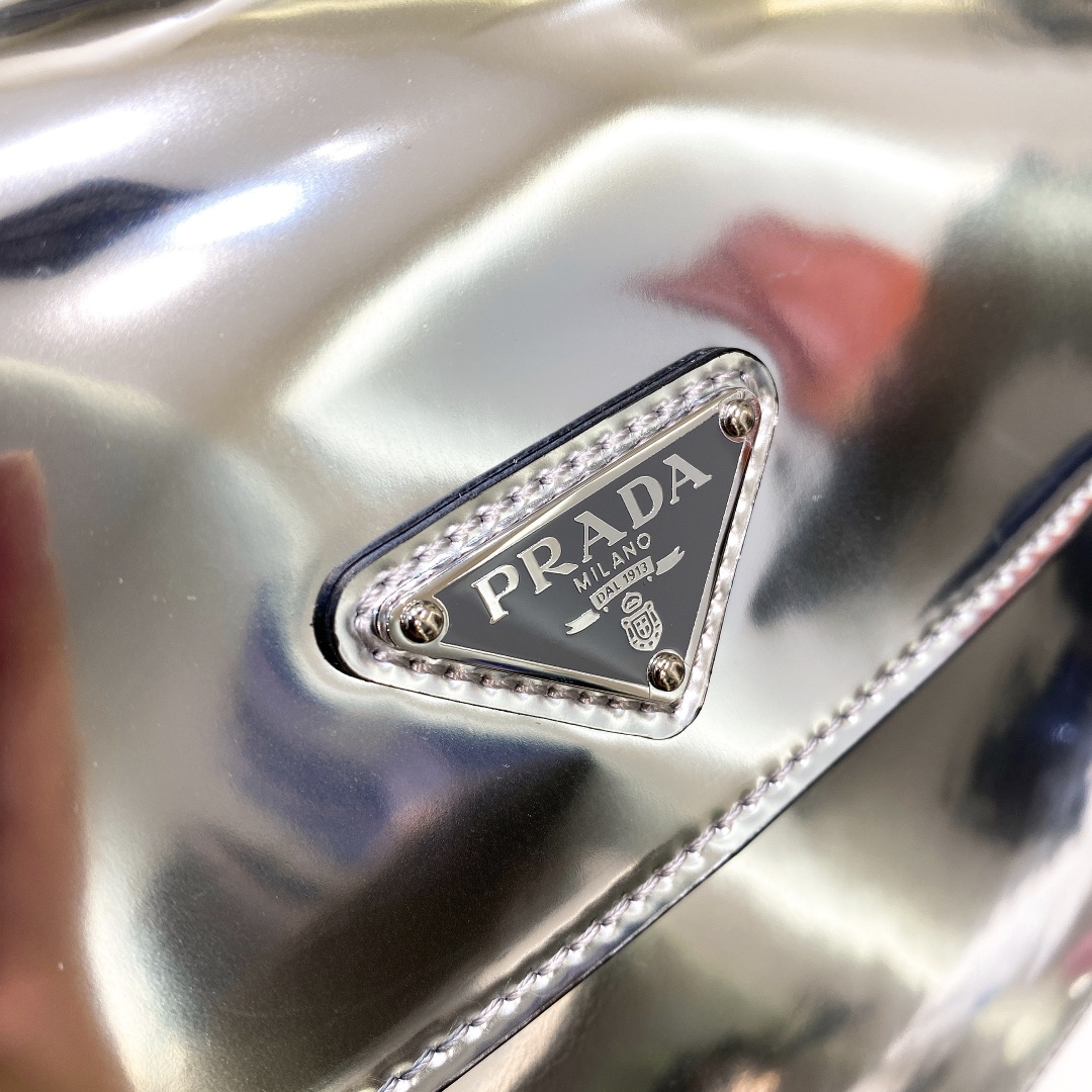 Prada Cleo Brushed Leather Shoulder Bag In Silver(24-19-6cm)   1BD303 - EUR FASHION