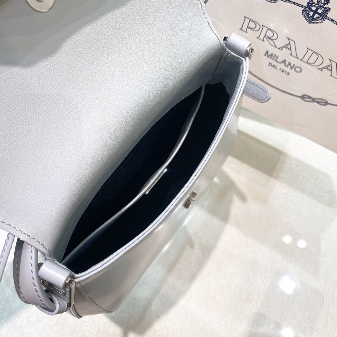 Prada Cleo Brushed Leather Shoulder Bag In Grey(24-19-6cm)   1BD303 - EUR FASHION