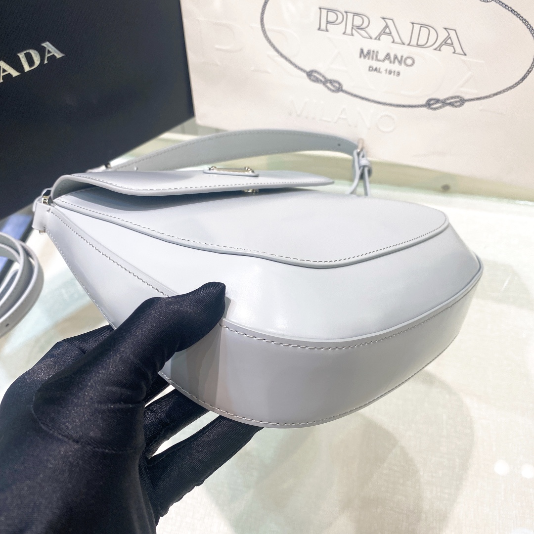 Prada Cleo Brushed Leather Shoulder Bag In Grey(24-19-6cm)   1BD303 - EUR FASHION
