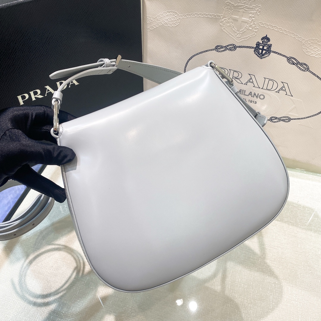 Prada Cleo Brushed Leather Shoulder Bag In Grey(24-19-6cm)   1BD303 - EUR FASHION
