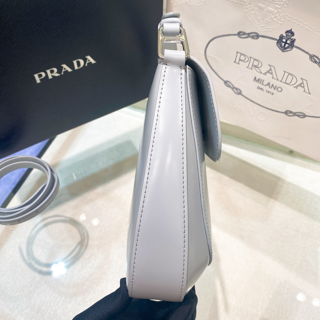 Prada Cleo Brushed Leather Shoulder Bag In Grey(24-19-6cm)   1BD303 - EUR FASHION