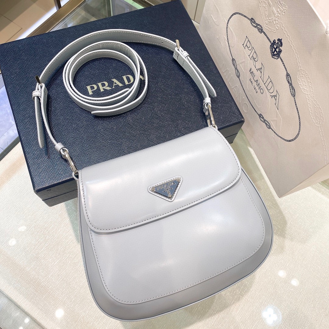 Prada Cleo Brushed Leather Shoulder Bag In Grey(24-19-6cm)   1BD303 - EUR FASHION