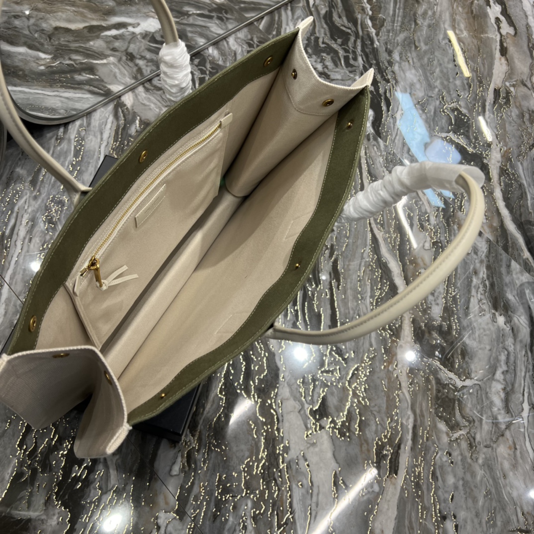 Saint Laurent Rive Gquche Tote Bag In Linen And Smooth Leather(48-36-16cm) - EUR FASHION