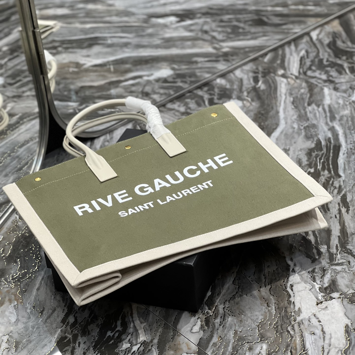 Saint Laurent Rive Gquche Tote Bag In Linen And Smooth Leather(48-36-16cm) - EUR FASHION
