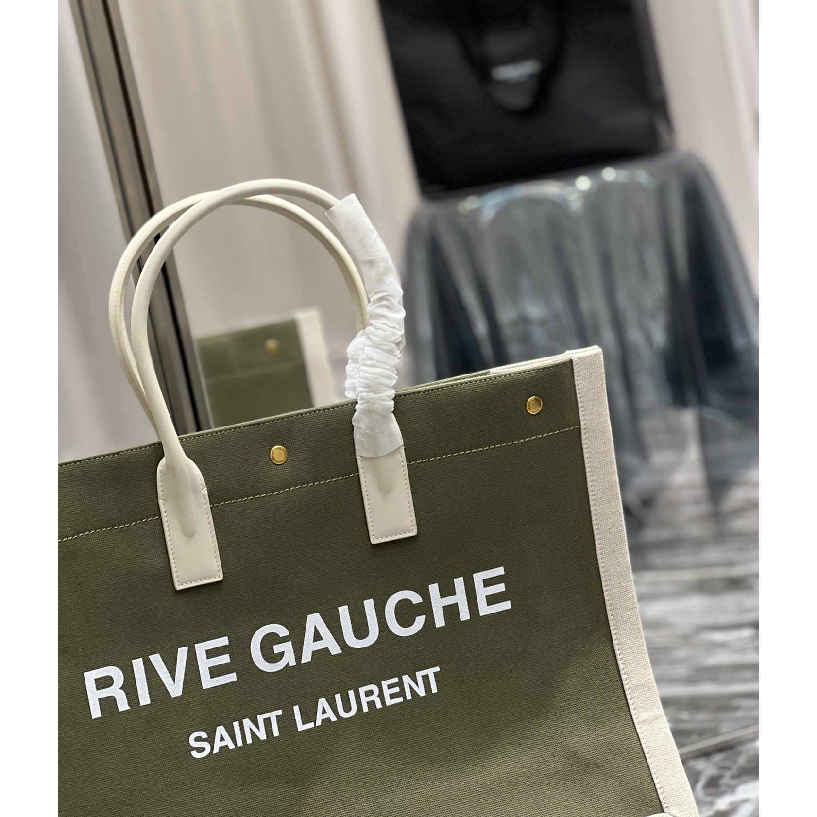 Saint Laurent Rive Gquche Tote Bag In Linen And Smooth Leather(48-36-16cm) - EUR FASHION