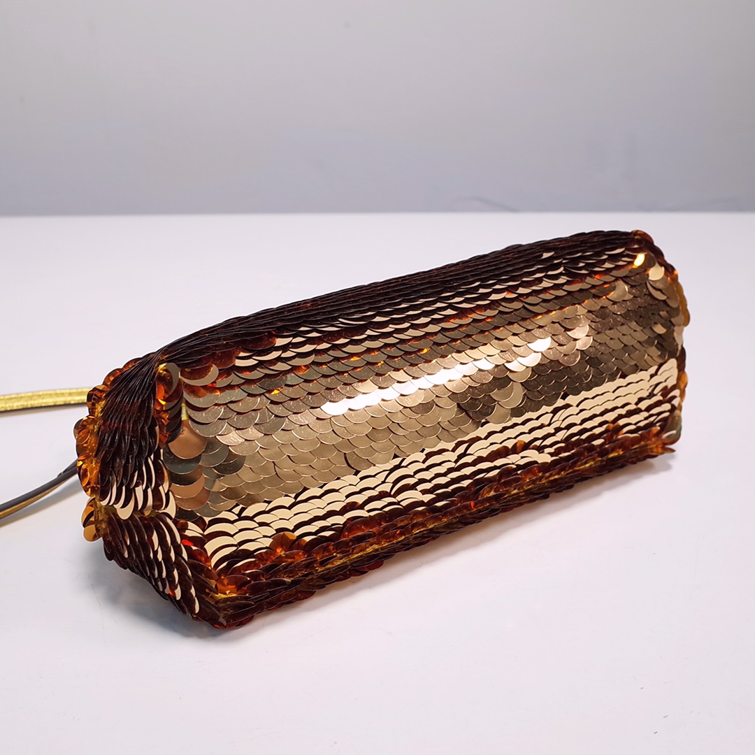 Fendi Gold-Coloured Leather And Sequinned Bag   (26-18-9.5cm)   8BP129  - EUR FASHION