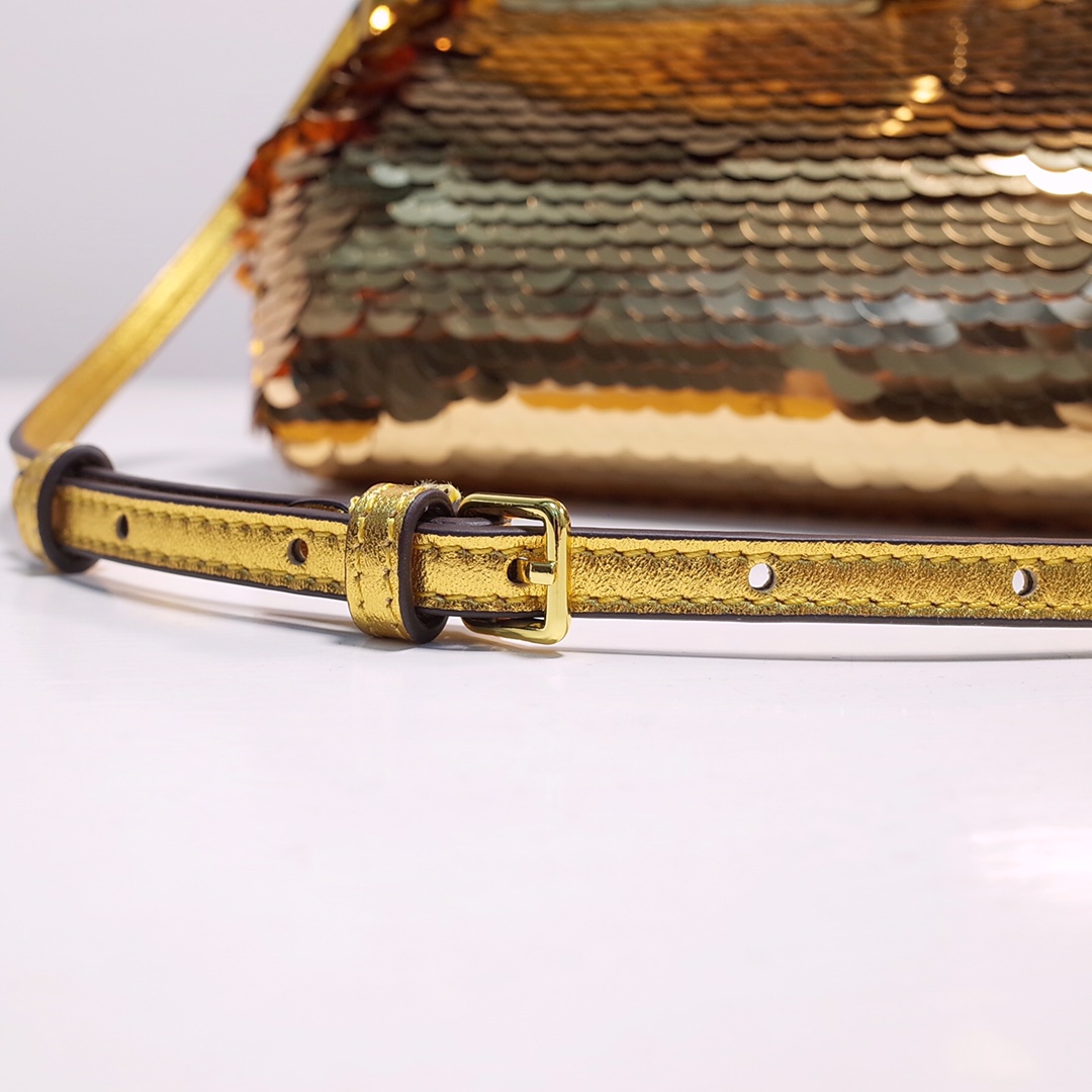 Fendi Gold-Coloured Leather And Sequinned Bag   (26-18-9.5cm)   8BP129  - EUR FASHION