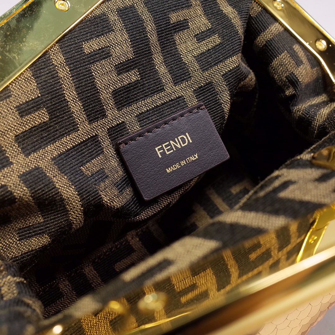 Fendi Gold-Coloured Leather And Sequinned Bag   (26-18-9.5cm)   8BP129  - EUR FASHION