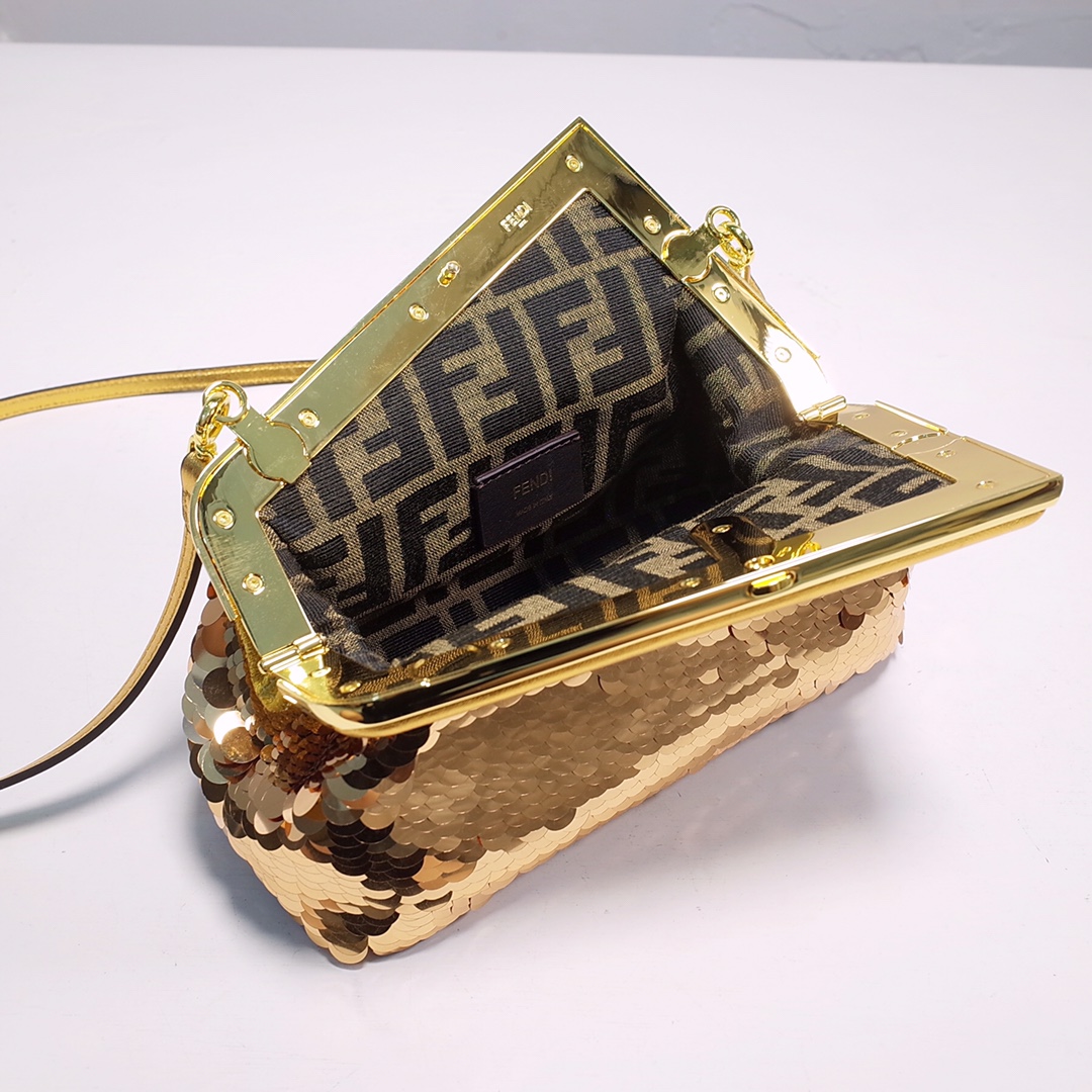 Fendi Gold-Coloured Leather And Sequinned Bag   (26-18-9.5cm)   8BP129  - EUR FASHION