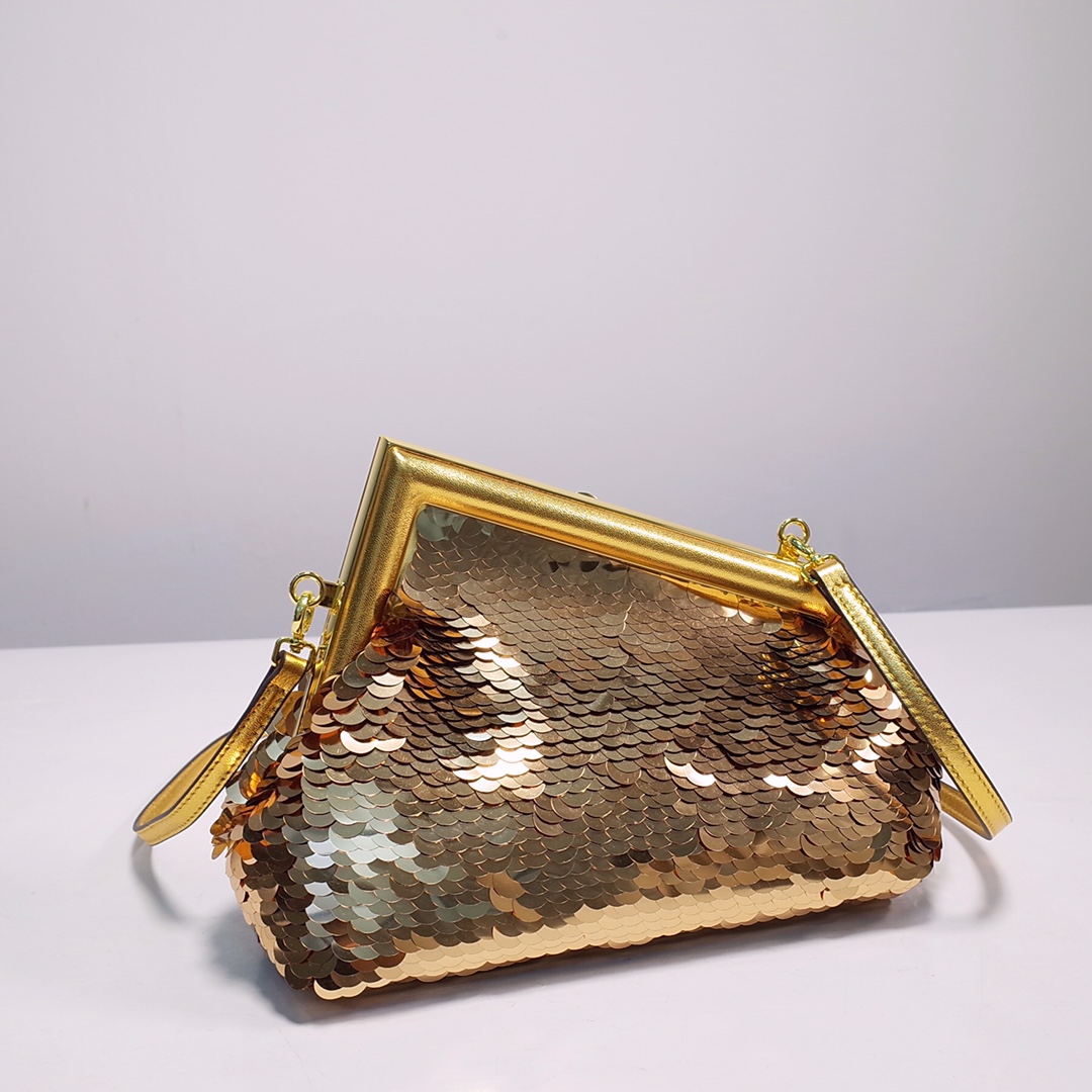 Fendi Gold-Coloured Leather And Sequinned Bag   (26-18-9.5cm)   8BP129  - EUR FASHION