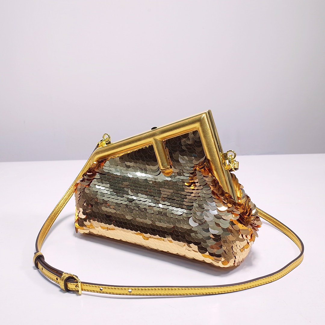 Fendi Gold-Coloured Leather And Sequinned Bag   (26-18-9.5cm)   8BP129  - EUR FASHION