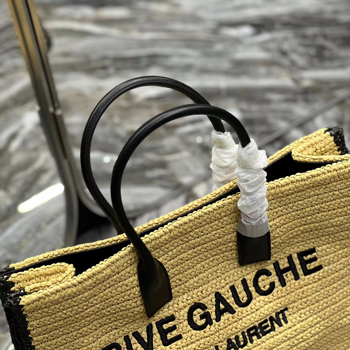 Saint Laurent Rive Gauche Tote Bag In Raffia And Leather(48-36-16cm) - EUR FASHION