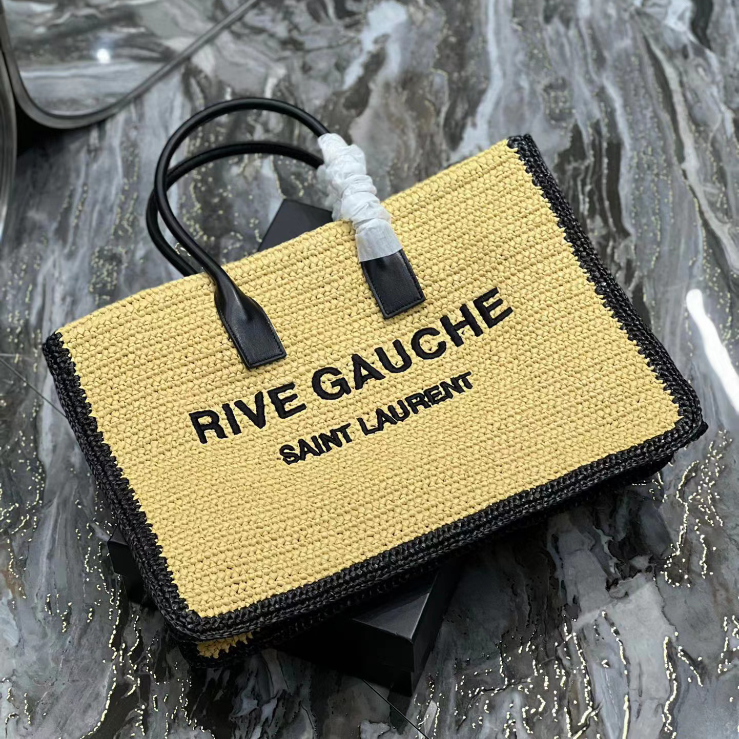 Saint Laurent Rive Gauche Tote Bag In Raffia And Leather(48-36-16cm) - EUR FASHION