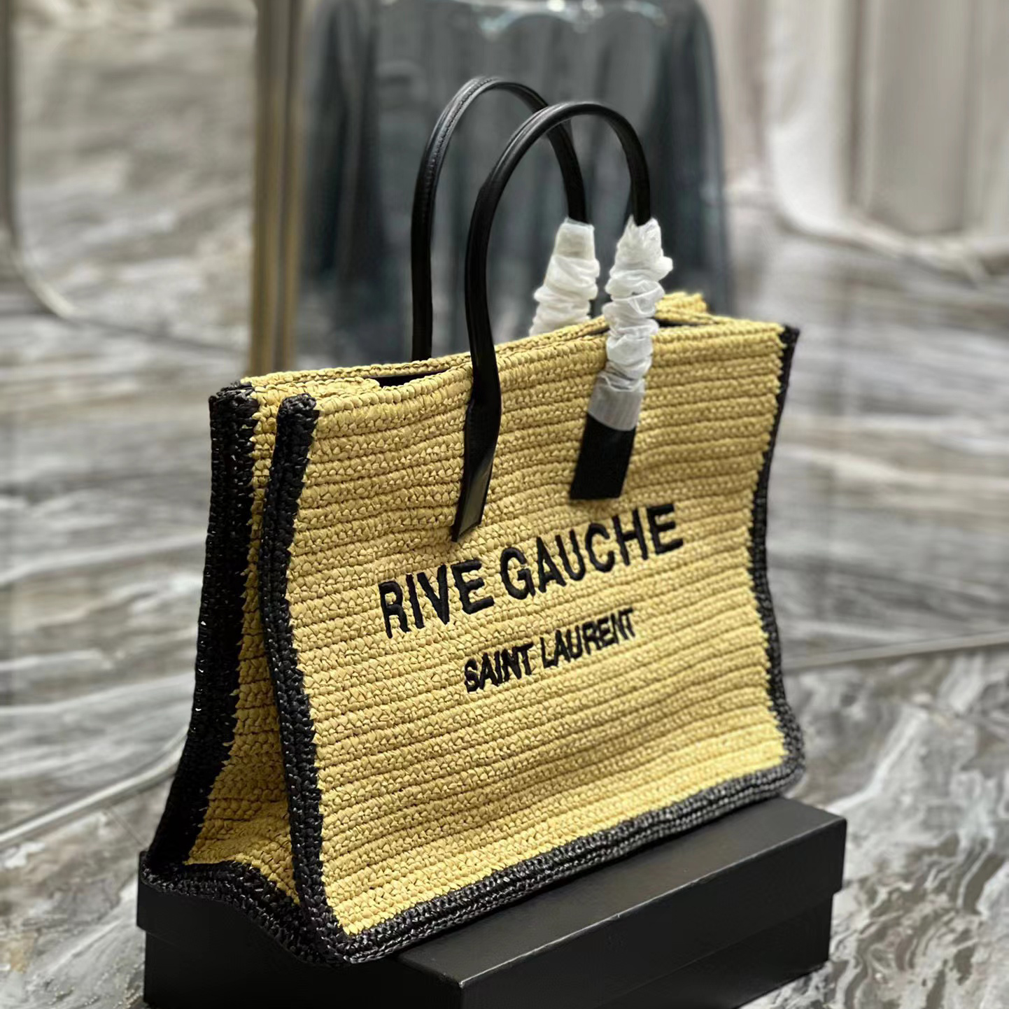Saint Laurent Rive Gauche Tote Bag In Raffia And Leather(48-36-16cm) - EUR FASHION