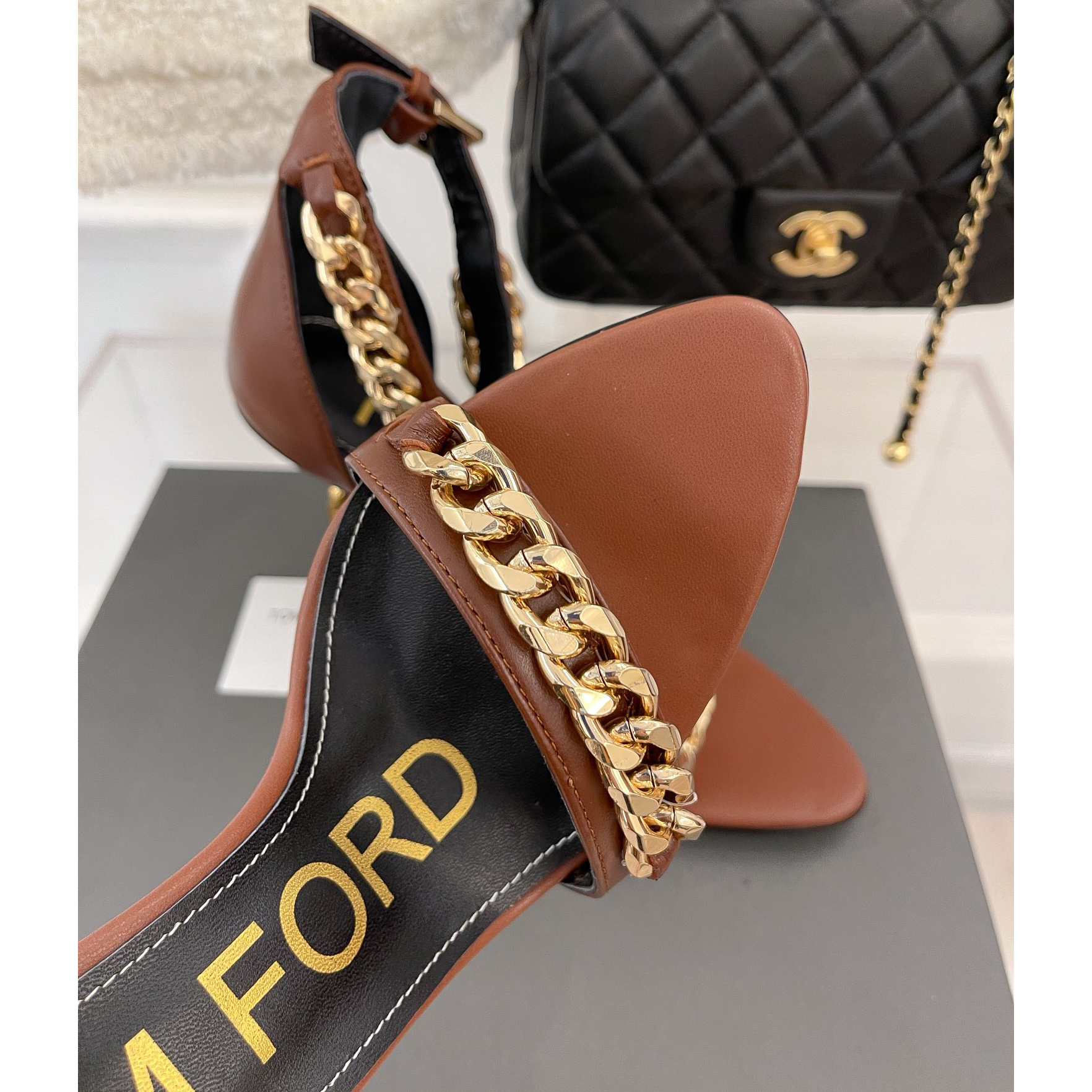 Tom Ford Chain-Trimmed Leather Sandals With Heel Height Of 10.5cm - EUR FASHION