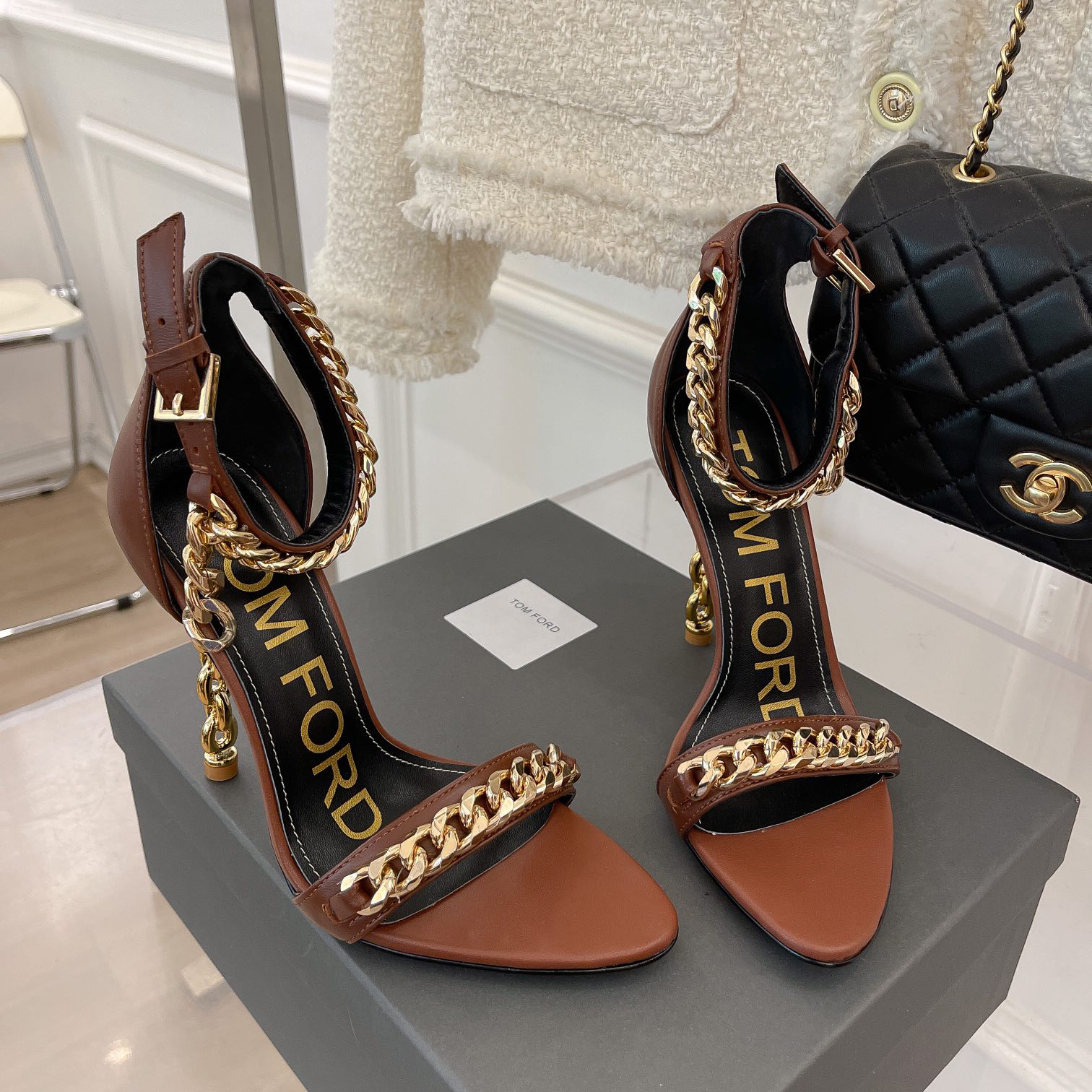 Tom Ford Chain-Trimmed Leather Sandals With Heel Height Of 10.5cm - EUR FASHION