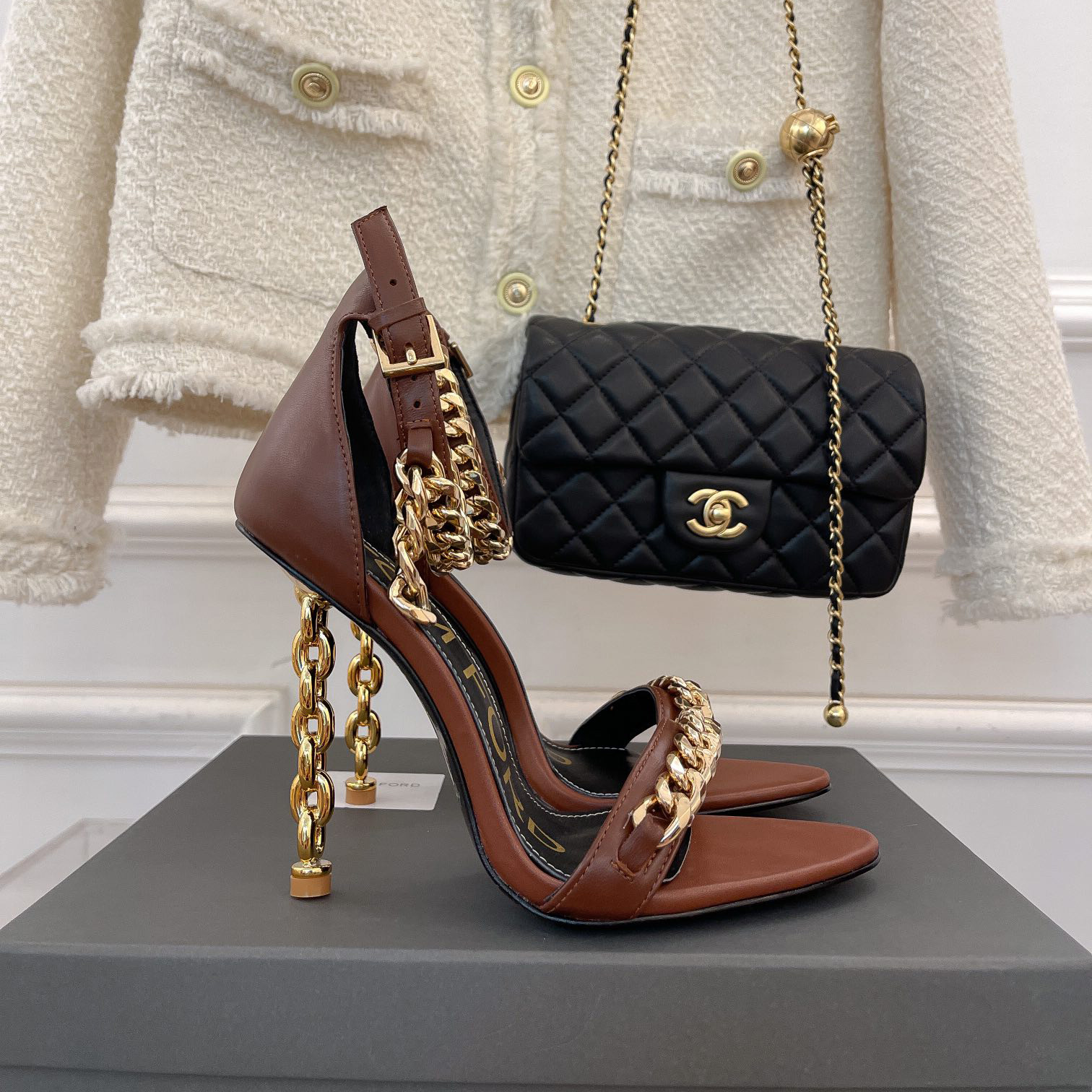 Tom Ford Chain-Trimmed Leather Sandals With Heel Height Of 10.5cm - EUR FASHION