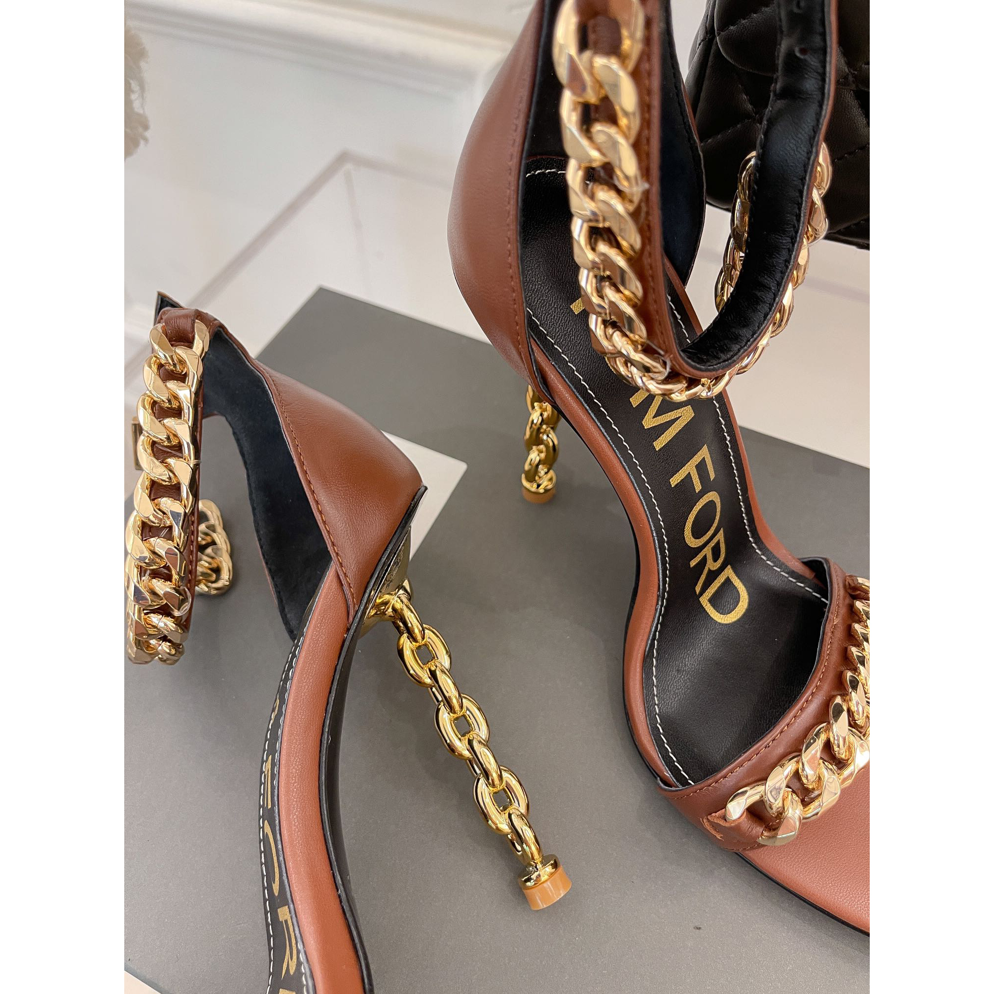 Tom Ford Chain-Trimmed Leather Sandals With Heel Height Of 10.5cm - EUR FASHION