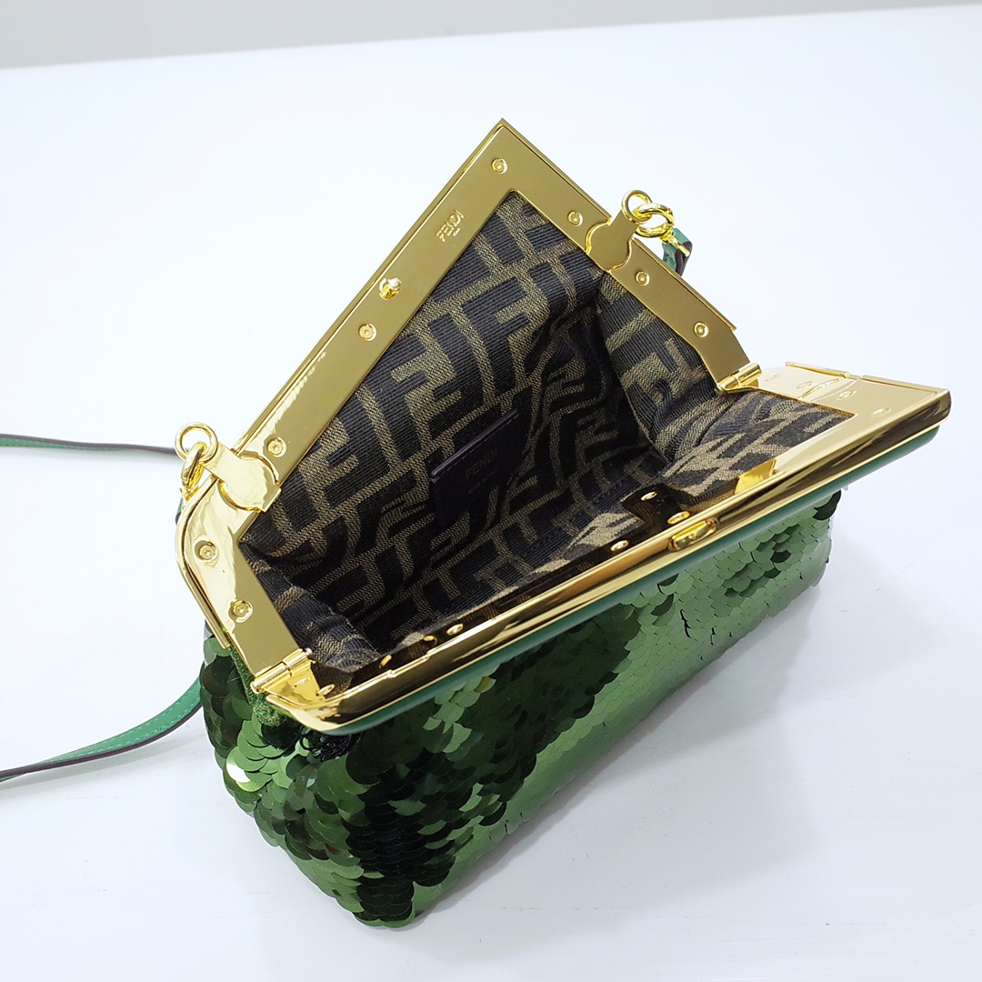 Fendi Gold-Coloured Leather And Sequinned Bag   (26-18-9.5cm)   8BP129  - EUR FASHION