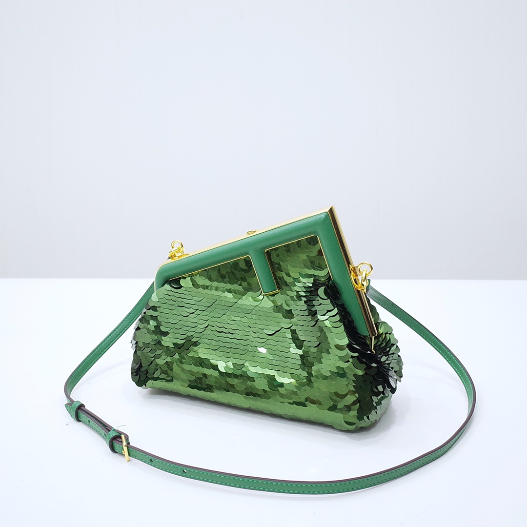Fendi Gold-Coloured Leather And Sequinned Bag   (26-18-9.5cm)   8BP129  - EUR FASHION