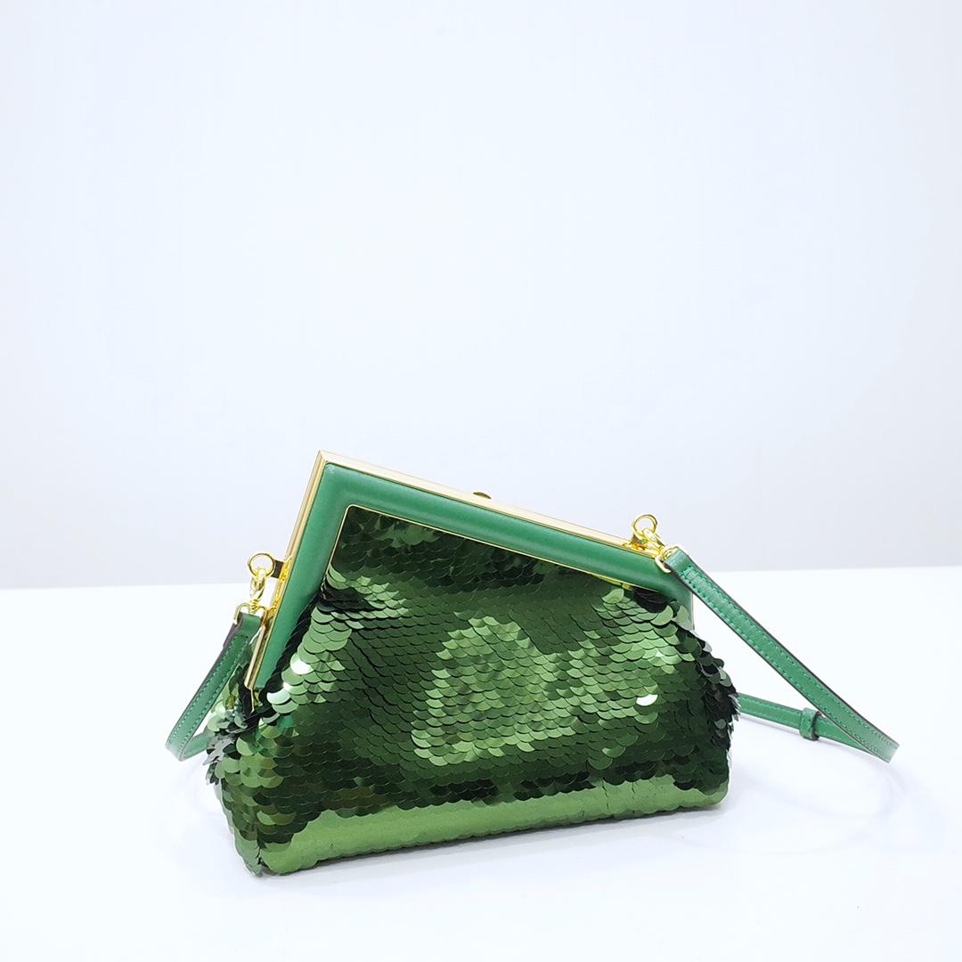 Fendi Gold-Coloured Leather And Sequinned Bag   (26-18-9.5cm)   8BP129  - EUR FASHION