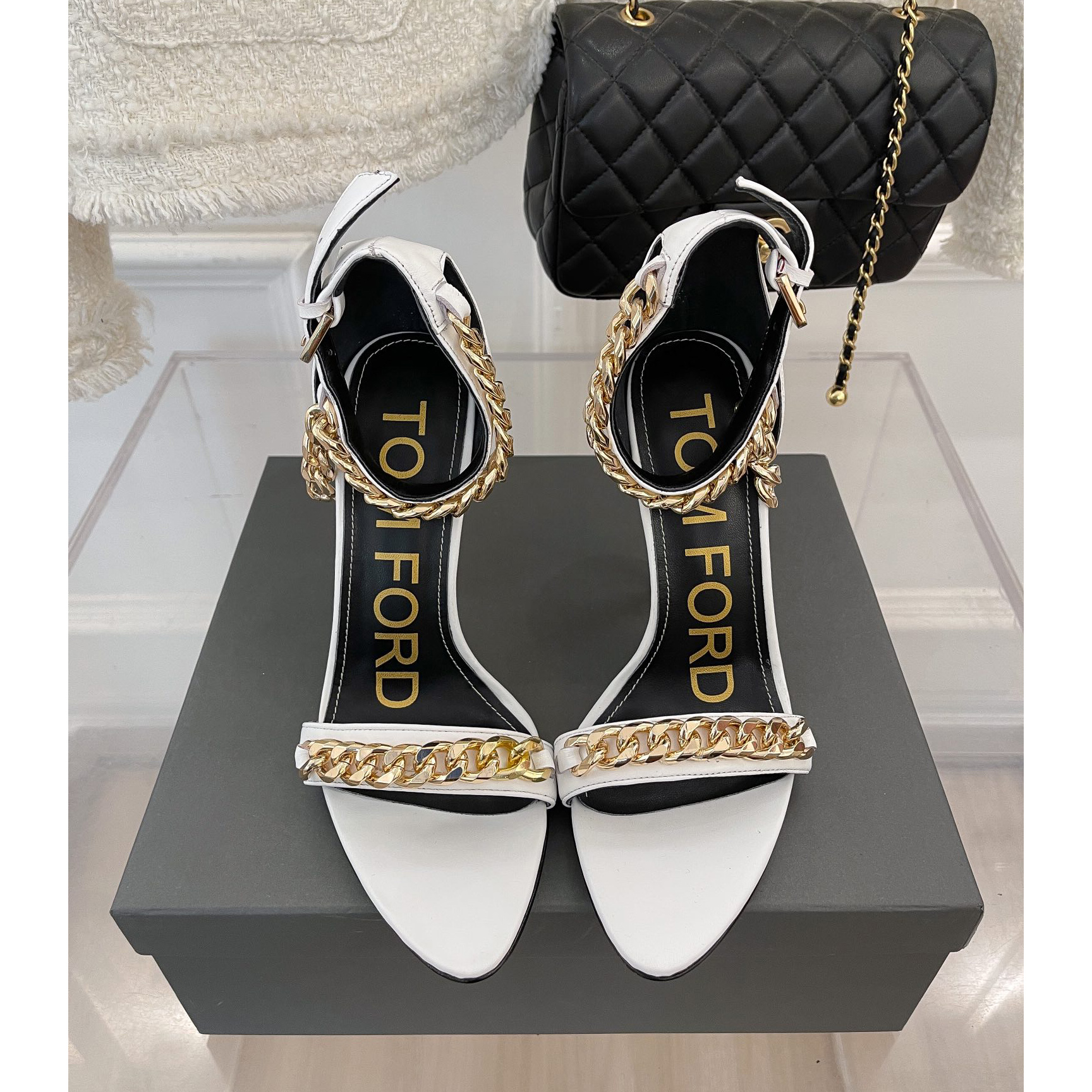 Tom Ford Chain-Trimmed Leather Sandals With Heel Height Of 10.5cm - EUR FASHION