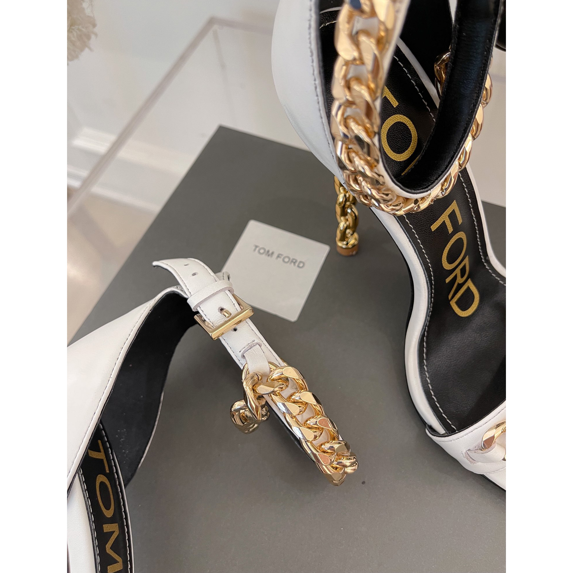 Tom Ford Chain-Trimmed Leather Sandals With Heel Height Of 10.5cm - EUR FASHION