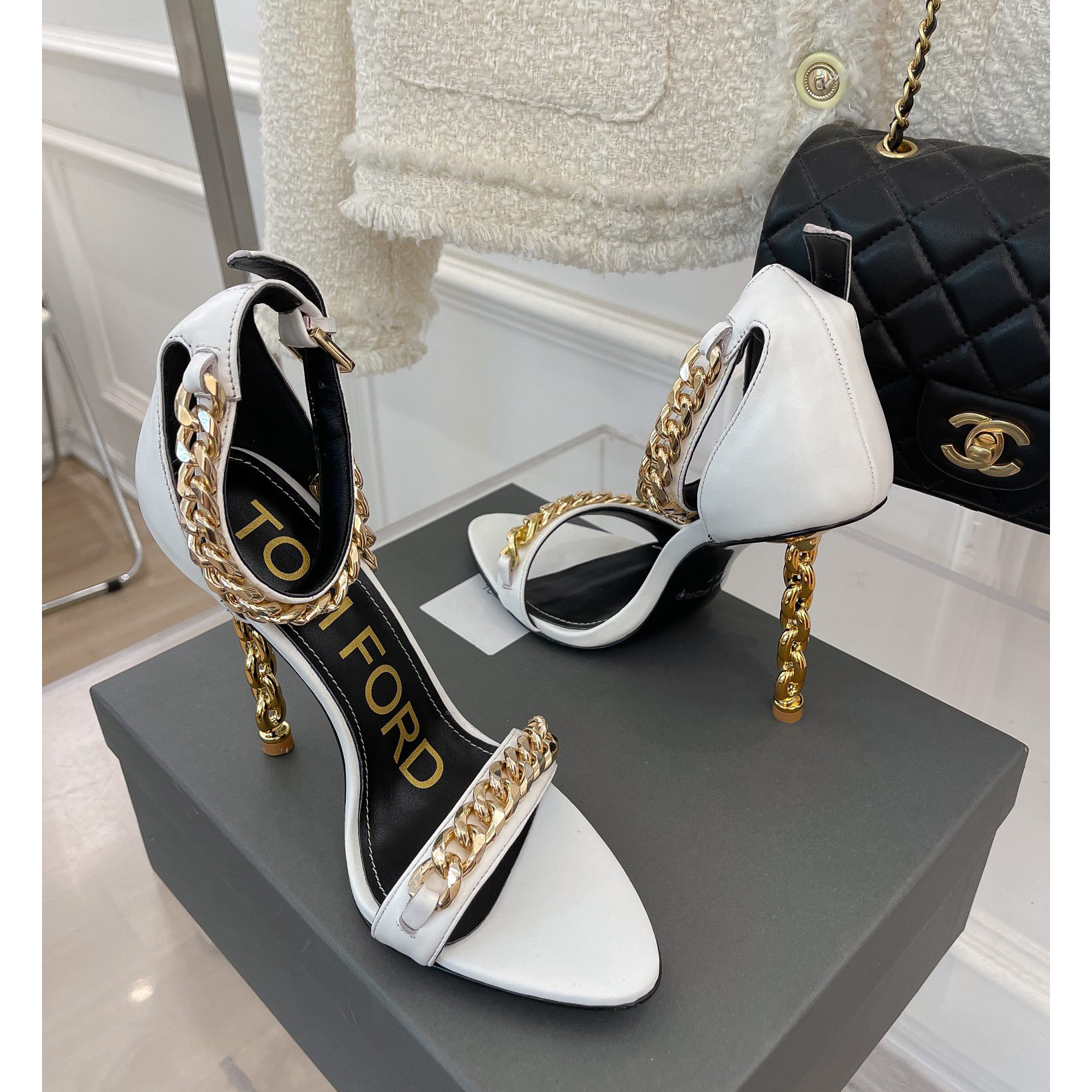 Tom Ford Chain-Trimmed Leather Sandals With Heel Height Of 10.5cm - EUR FASHION
