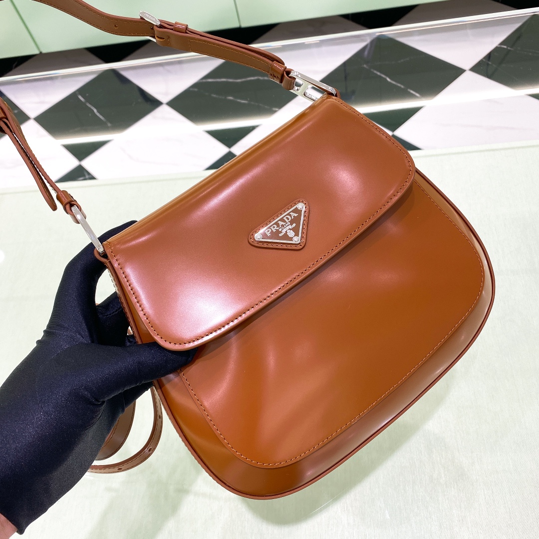 Prada Cleo Brushed Leather Shoulder Bag In Brown(24-19-6cm)   1BD303 - EUR FASHION