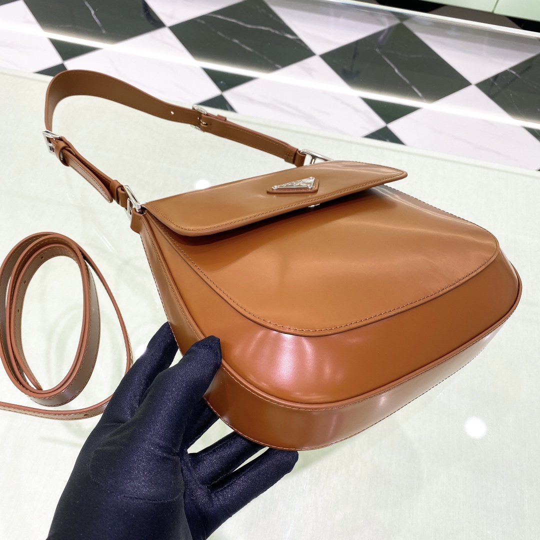 Prada Cleo Brushed Leather Shoulder Bag In Brown(24-19-6cm)   1BD303 - EUR FASHION