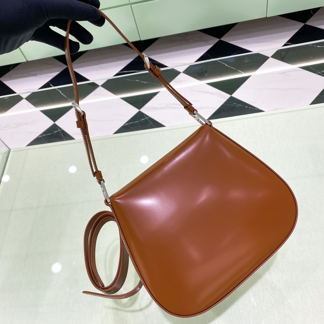 Prada Cleo Brushed Leather Shoulder Bag In Brown(24-19-6cm)   1BD303 - EUR FASHION