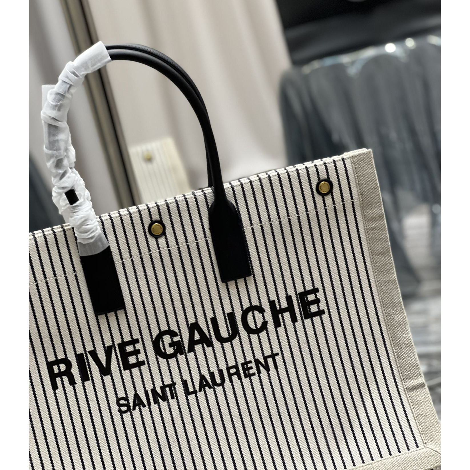 Saint Laurent Rive Gquche Tote Bag In Linen And Smooth Leather(48-36-16cm) - EUR FASHION