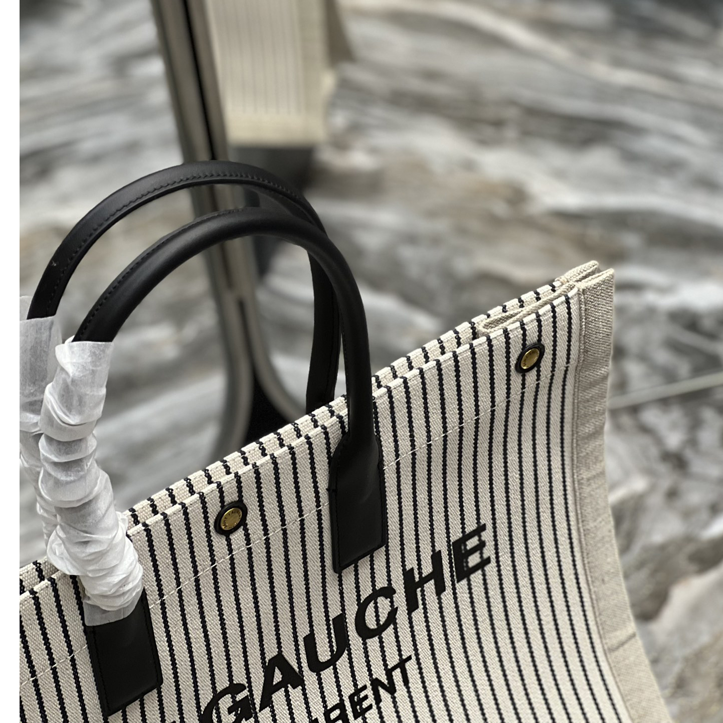 Saint Laurent Rive Gquche Tote Bag In Linen And Smooth Leather(48-36-16cm) - EUR FASHION