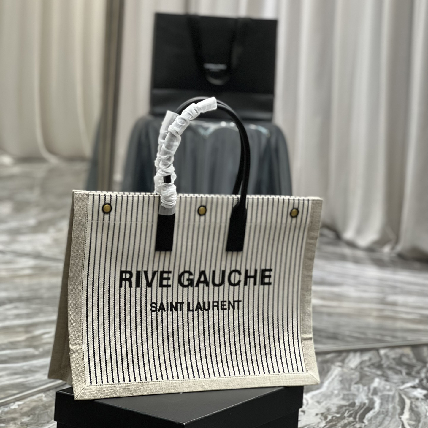 Saint Laurent Rive Gquche Tote Bag In Linen And Smooth Leather(48-36-16cm) - EUR FASHION