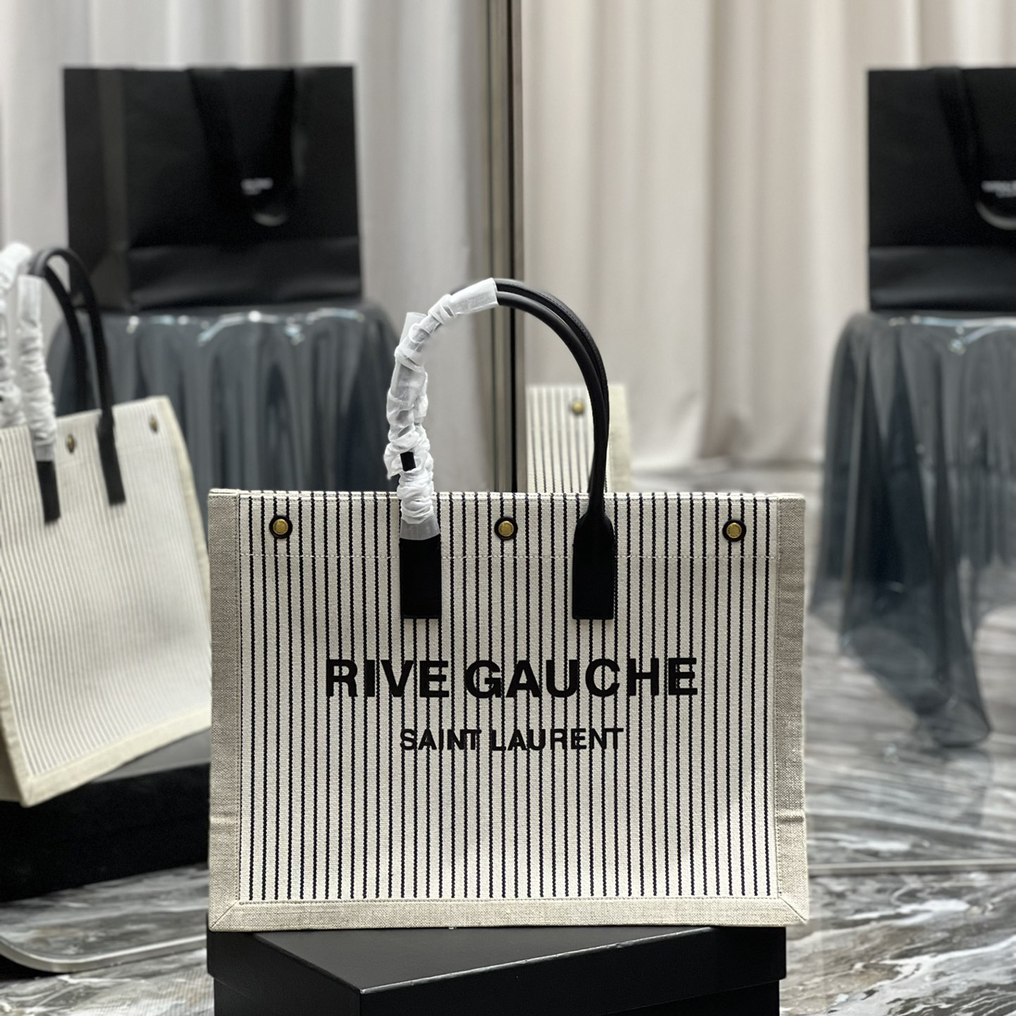 Saint Laurent Rive Gquche Tote Bag In Linen And Smooth Leather(48-36-16cm) - EUR FASHION