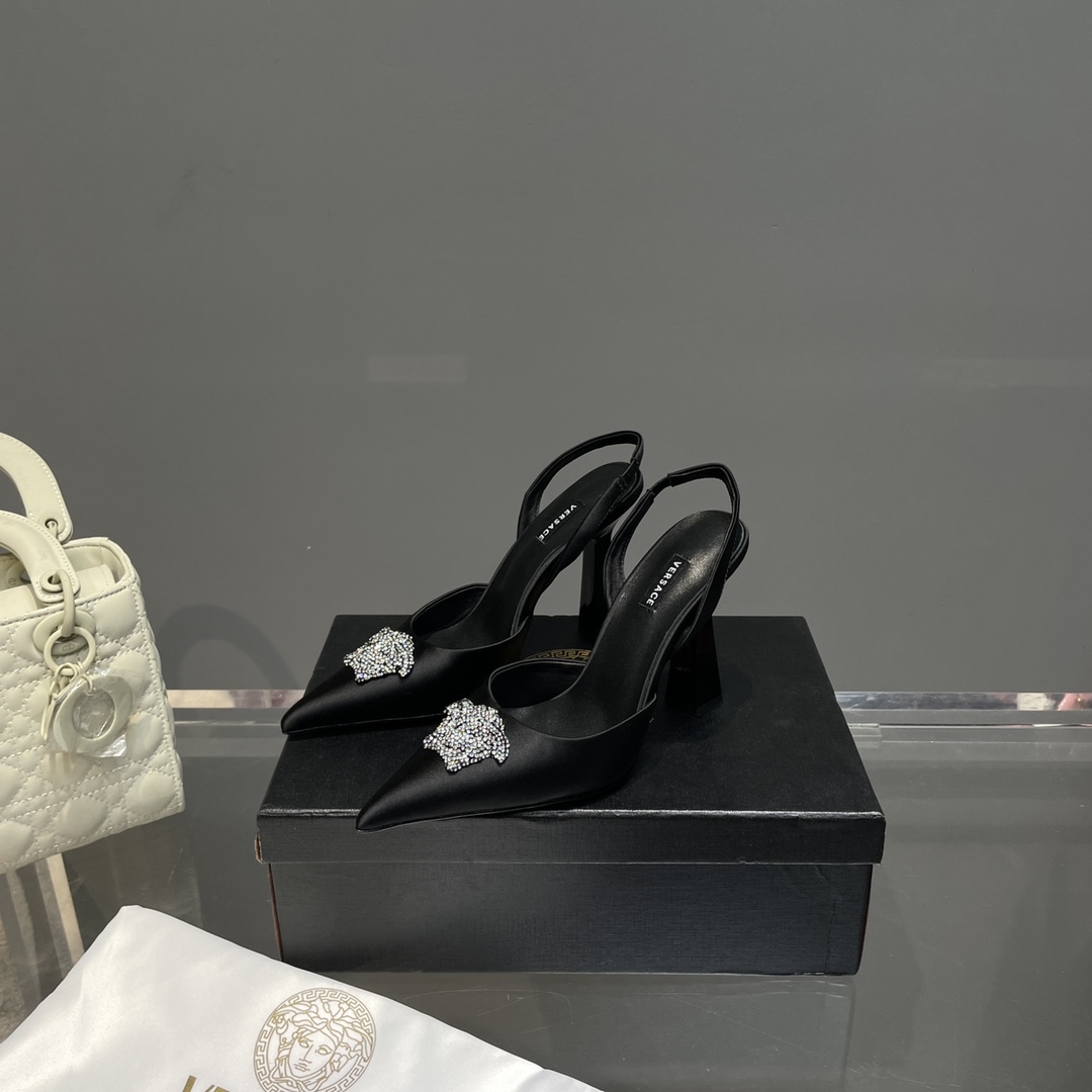Versace Crystal La Medusa Satin Sling-Back Pumps - EUR FASHION