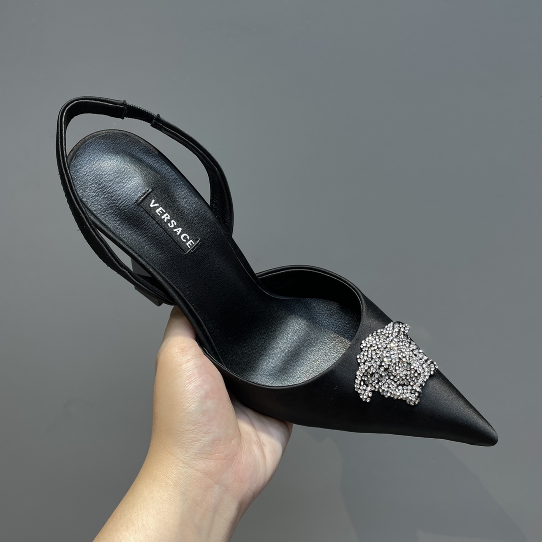 Versace Crystal La Medusa Satin Sling-Back Pumps - EUR FASHION